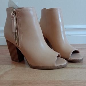 Tan High Heel Faux Leather Booties Qupid